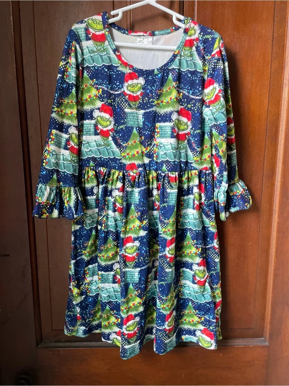 Girls size 4XL (6-7) blue Christmas Grinch dress